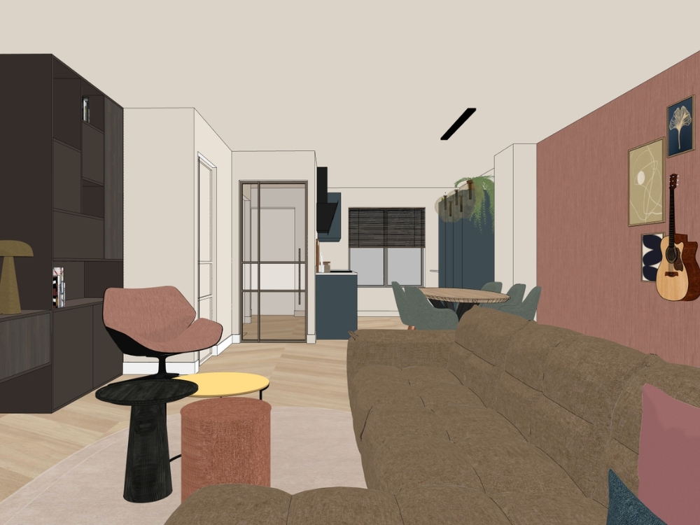 Woonkamer 3d interieurontwerp nieuwbouwwoning Pijnacker Kiem